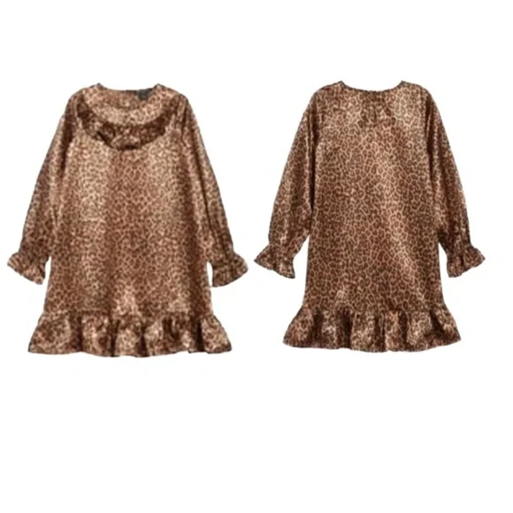Something Navy | Dresses | Nordstrom Leopard Print Dress Girls 8 Brown  Ruffles Long Sleeve Back Keyhole Nwt | Poshmark